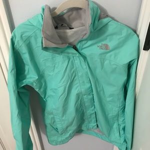 North Face super cute light blue/green rain jacket